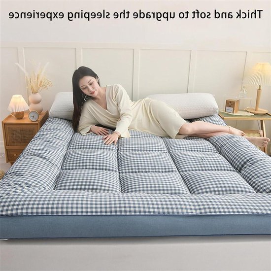Japanse vloermatras - Futon kussen - Comfortabel slapen - Draagbaar en opvouwbaar - 39 x 80 inch - Blauw