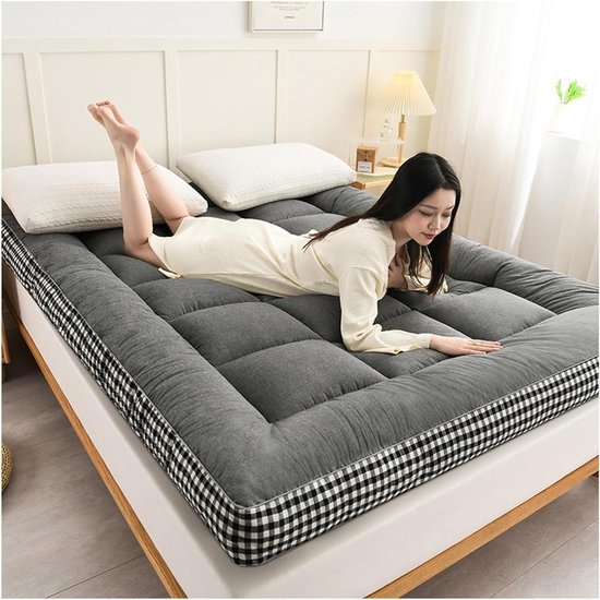 Japanse Vloermatras - Futon Logeermatras - Ruimtebesparend Slapen - Opvouwbaar Ontwerp - 180 x 220 cm - Grijs