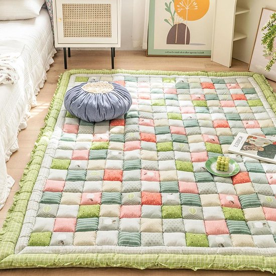 Japanse Vloermatras - Futon Matras Kampeerbed - Comfortabel Slapen - Traditioneel Quiltpatroon - 70 x 150 cm - Groen