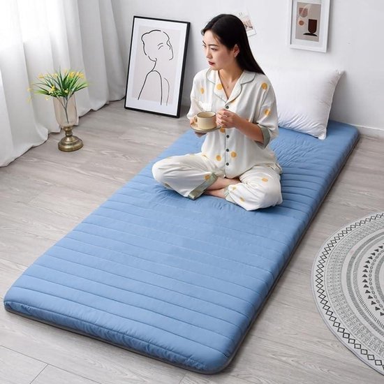 Japanse Vloermatras - Futon Matras Oprolbaar - Comfortabel Slapen - Drielaags Ontwerp - 80x190cm - Blauw