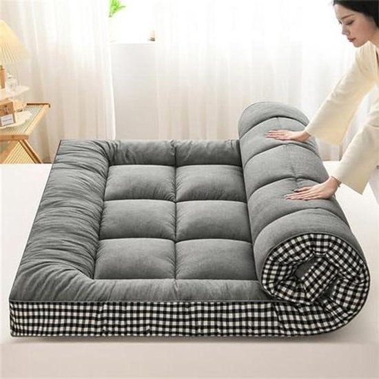 Japanse Vloermatras - Futon Matras Rolbaar - Ruimtebesparend Slapen - Geheugen Schuim Ondersteuning - 6 cm Dik - Grijs