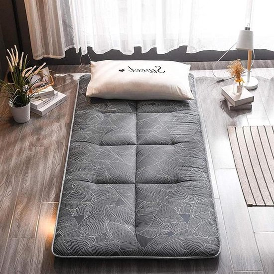 Japanse Vloermatras - Futon Matras Slaapmat - Kamperen en Logeren - Opvouwbaar en Draagbaar - 90 x 200 cm - Grijs