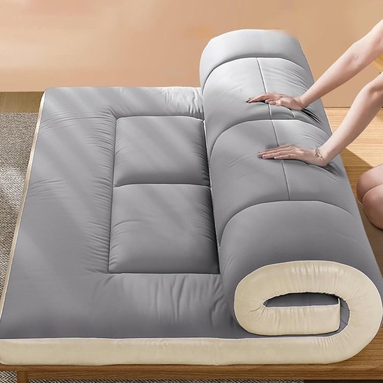 Japanse Vloermatras - Futonbed Logeermatras - Ruimtebesparend Slapen - 10 cm Dik Comfort - 90 x 190 cm - Lichtgrijs