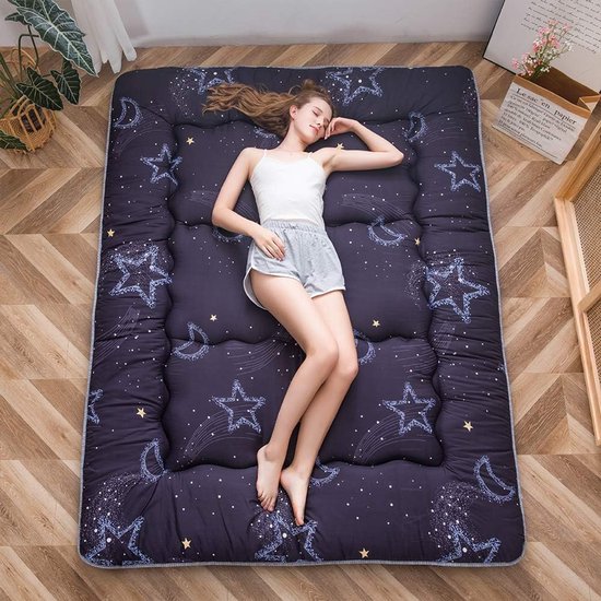 Japanse vloermatras - Futonmatras slaapkussen - Ruimtebesparend slapen - Dikke schuimconstructie - 190x90x10 cm - Maan en Ster van Merkloos