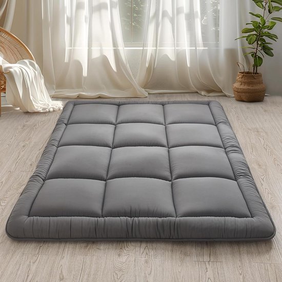 Japanse Vloermatras - Futonmatras Tatami - Comfortabel Slapen - Versnipperd Traagschuim - Full 3 inch - Grijs van Merkloos