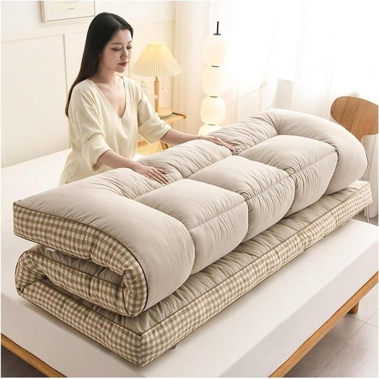 Japanse Vloermatras - Futonmatras Tatami - Flexibel Gebruik - Extra Dik Opvouwbaar - 120x200cm - Beige