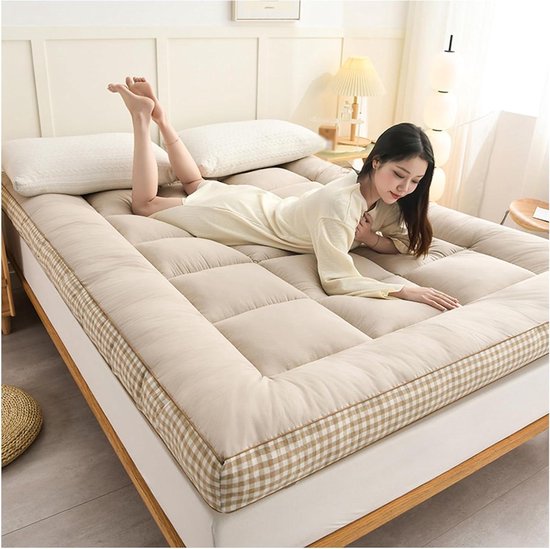 Japanse Vloermatras - Futonmatras Tatamimat - Comfortabel Slapen - Ademende Katoenstof - 90x200cm - Beige