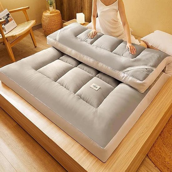 Japanse Vloermatras - Gastenbed Opvouwbaar - Comfortabel Slapen - Dikke Oprolbare Vulling - 100x200 cm - Grijs