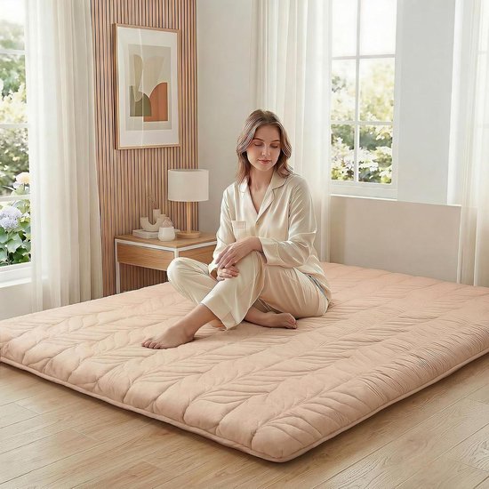 Japanse vloermatras - Oprolbare futon - Comfortabel slapen - Met wasbare hoes - Volledige grootte - Koffie van Merkloos