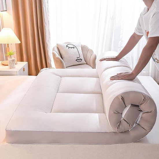 Japanse vloermatras - Opvouwbaar futon - Comfortabel slapen - Dicht en zacht - 120 x 203 cm - Grijs