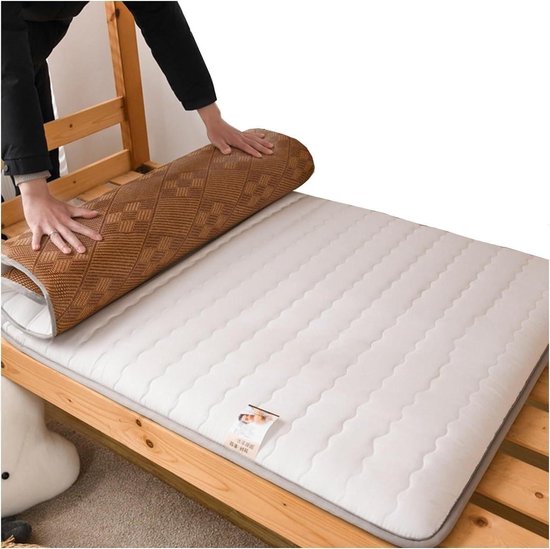 Japanse vloermatras - Opvouwbaar futon - Comfortabel slapen - Huidvriendelijke flanel - 90 x 200 cm - Wit