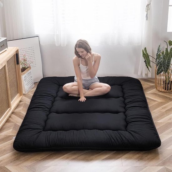 Japanse Vloermatras - Opvouwbaar futon - Gastvrijheid thuis - Geheugenschuim laag - 150x200cm - Zwart