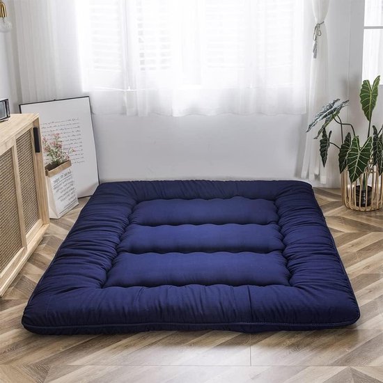 Japanse vloermatras - Opvouwbaar slaapkussen - Comfortabel slapen - Extra dik gewatteerd - 190 x 90 cm - Marineblauw