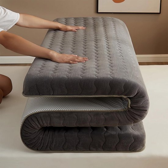 Japanse Vloermatras - Opvouwbaar Slaapmatje - Kamperen en Reizen - Huidvriendelijke Pluche Stof - 100x200cm - Grijs