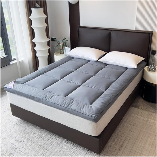 Japanse Vloermatras - Opvouwbare Futon Matras - Comfortabel Slapen - Fijn Gewatteerd Patroon - 90x200cm - Grijs