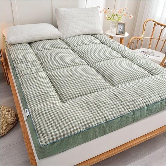 Japanse Vloermatras - Opvouwbare Futonmat - Comfortabel Slapen - Dikke Veren en Donsvulling - Twin 39x80 inch - Groen Rooster