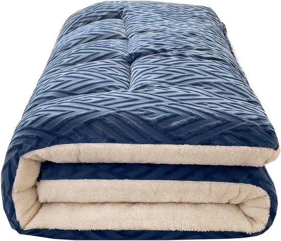 Japanse Vloermatras - Opvouwbare Futonmatras - Comfortabel Slapen - Gewatteerd Katoen - 90x200cm - Blauw
