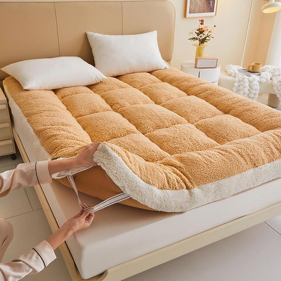 Japanse Vloermatras - Pluche Futon Mat - Comfortabel Slapen - Verdikte Polyestervezelvulling - 180 x 200 cm - Geel