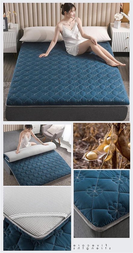 Japanse Vloermatras - Tatami Slaapmat - Comfortabel Slapen - Ademende Mesh Achterkant - 135 x 200cm - Blauw
