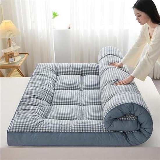 Japanse Vloermatras - Zachte Futon - Gasten Ontvangen - Extra Dik Gewatteerd - 200x220cm - Blauw