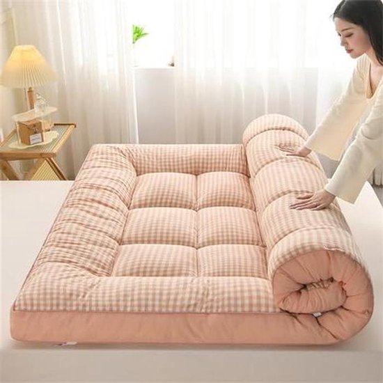 Japanse Vloermatras - Zachte Futon - Gastvrij Ontvangen - Extra Dik Gewatteerd - 80x200cm - Roze