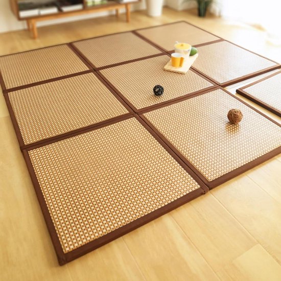 Japanse vouwmatras - Vloermat Futon - Meditatie en slapen - Natuurlijk rotan oppervlak - 180 x 180 cm - Natuurlijk
