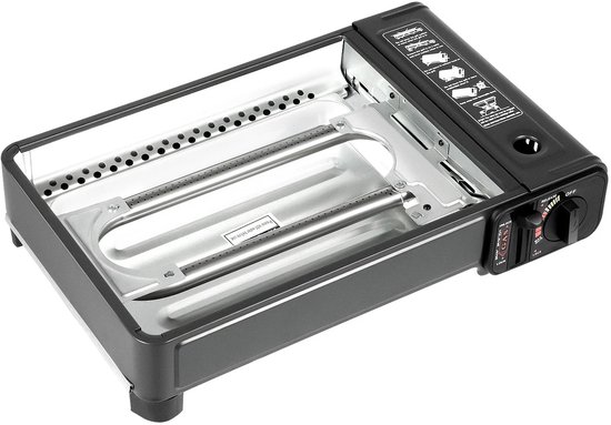 JAQZY Camping Grill Gas - Driedimensionale Luchtinlaat - Geschikt voor Butaan en LPG - Overdrukbeveiliging - Vetopvang Systeem