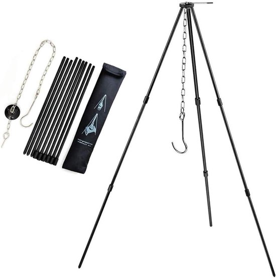 Jas Campfire Cooking Tripod - Verstelbare Hangende Camping Tative - Voor Koken - Kleding Drogen - Stoofvlees - Grillen - Buiten Picknick Camping BBQ Kookhanger met Opbergtas van Merkloos