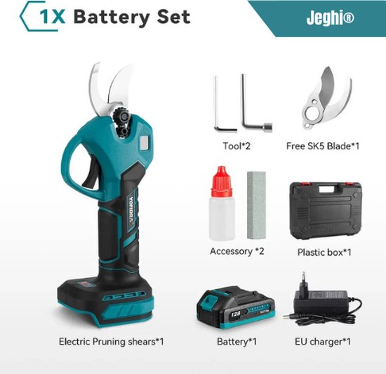 Jeghi® Elektrische Snoeischaar - Snoeien - Takkenschaar - incl. 1x Accu - Max. 30mm - 2 standen - 18V - Groen van Jeghi®