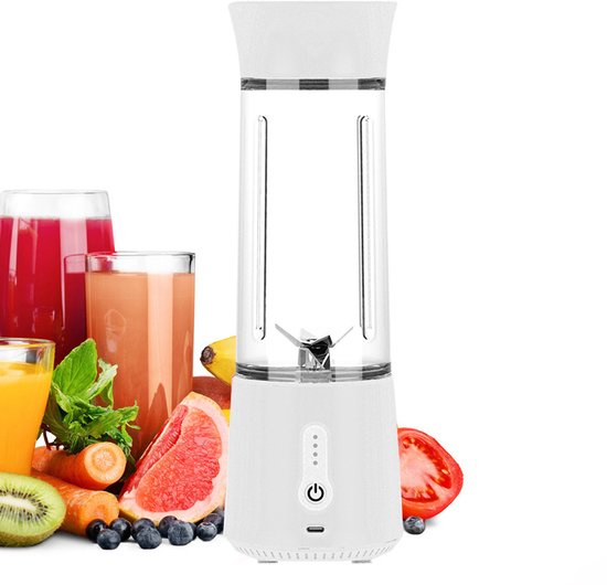 JeiibrZui Draagbare Blender - USB-oplaadbaar - 6 Messen RVS - 4000 mAh Batterij - 401-600 ml Capaciteit - Draagdeksel Inbegrepen - Wit van JeiibrZui