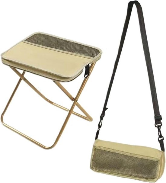 JeiibrZui Draagbare Kruk - L - 1 Stuks Multifunctioneel - Khaki - Lichtgewicht Vouwkruk Voor Camping Wandelen Vissen - Maximale Belasting 150 Kg - Inklusive Opbergtas