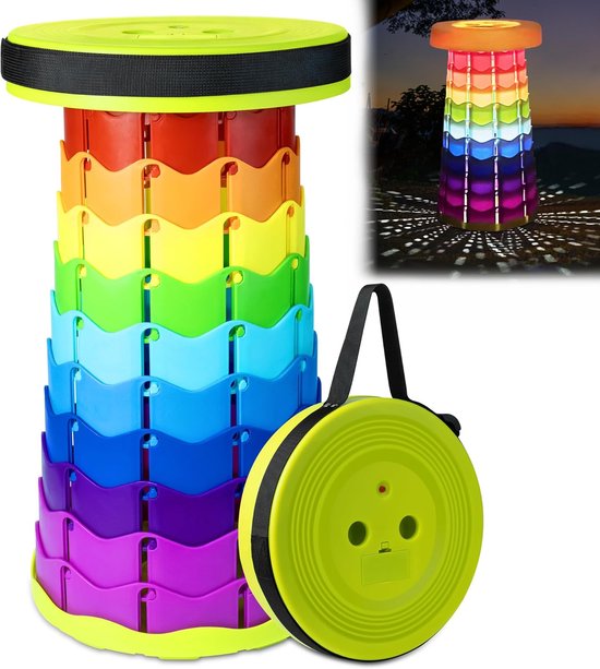 JeiibrZui Regenboog Telescopische Kruk Met LED - 6 Cm Tot 45 Cm Verstelbaar - 1 Stuks Draagbaar - Voor Camping Vissen Tuin