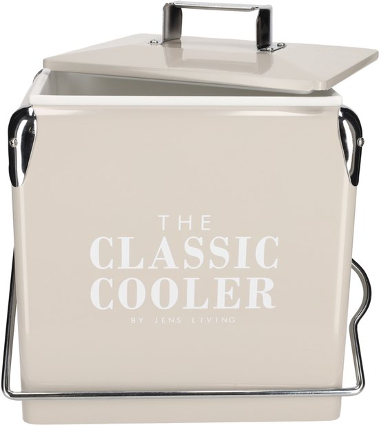 JENS Living Retro Koelbox Taupe - Stijlvolle 13L Ijzeren Koelbox met Binnentas van PP en Flessenopener van Merkloos