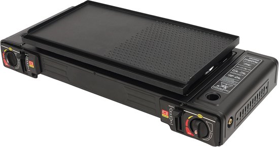 Jensaro Camping Gasfornuis 2-Pits met Bakplaat – 2.5 kW – Draagbaar Kooktoestel – Butaan & LPG – Incl. Draagtas – BBQ & Outdoor