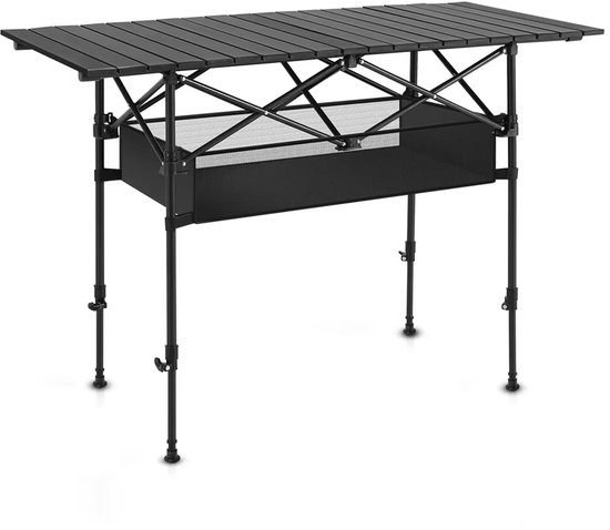 Jensaro Campingtafel Opvouwbaar 118x54.9 CM - Aluminium Klaptafel - Picknicktafel Buiten - Met Opbergmand - Lichtgewicht - Zwart van Merkloos