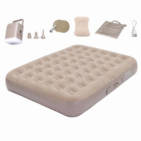 Jensaro Luxe 2-Persoons Luchtmatras met Elektrische Pomp met LED Lamp - Zelfopblazend Camping Luchtbed - Beige - 200x150x25 cm van Merkloos