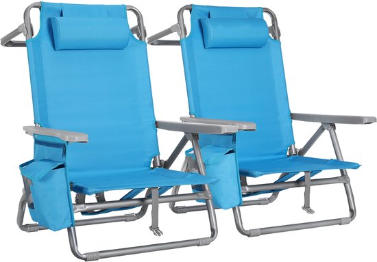 Jensaro Set Van 2 Strandstoelen - Rugzakstoel Met Koeltas - Verstelbare Campingstoel - Blauw - Draagbaar - Opvouwbaar - Tot 150 KG