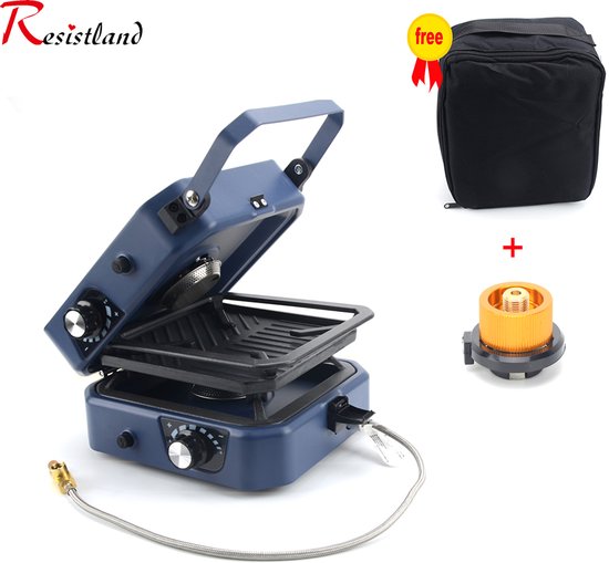 Jently gasbrander BBQ - dubbele gasbrander BBQ - voor kamperen - draagbaar - 800W van Merkloos