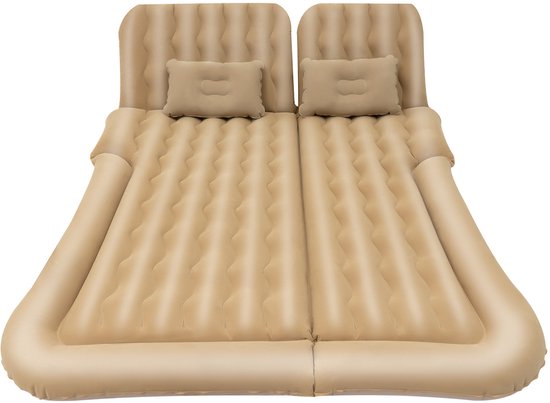 Jently opblaasbaar matras - luchtbed - luchtmatras - opblaasbaar bed - achterbak auto - met pomp en kussen - beige van Merkloos