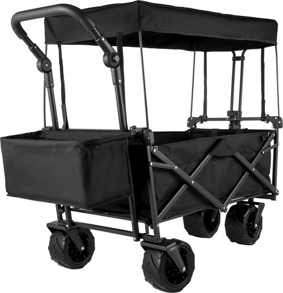 Jermore® - duwbak - Bolderkar - Vouwwagen - Afneembare Luifel - Grote Wielen - 100 kg Draagvermogen - 98,5 cm (L) x 54,3 cm (B) x 98,5 cm (H) van Merkloos