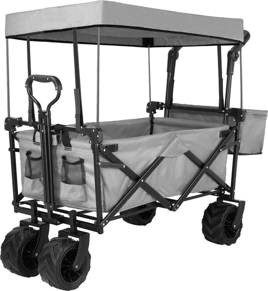 Jermore® - duwbak - Bolderkar - Vouwwagen - Afneembare Luifel - Grote Wielen - Grijs - 115 kg Draagvermogen - 78,74 x 50,8 x 83,82 cm (H x B x L) van Merkloos