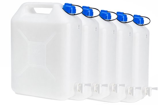 Jerrycan 20 Liter 5-Pack met Kraan voor Drinkwater – BPA-vrij – Water Jerrycans – Camping en Noodvoorraad van Merkloos