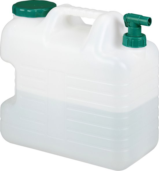 jerrycan met kraan - 20 liter - voor drinkwater - kunststof - BPA-vrij - handvat - camping - wit-groen van Qatcha
