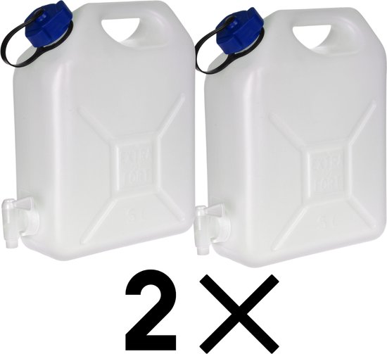 Jerrycan voor water - 2x - 5 liter - Kunststof - met kraantje en dop - Camping van Qlinko