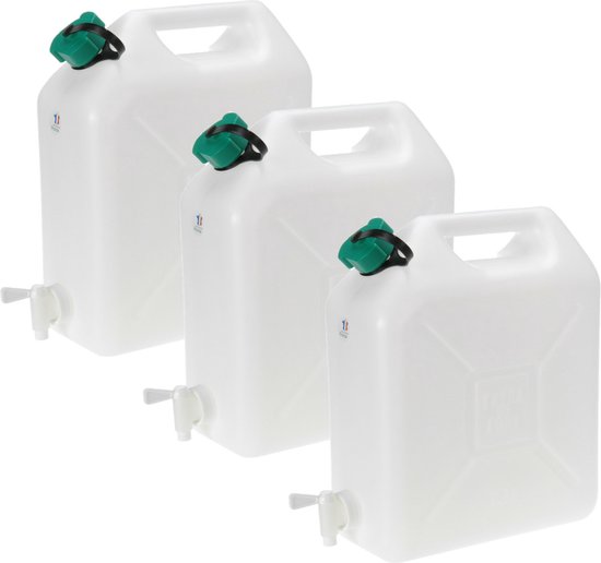 Jerrycan voor water - 3x - 10 liter - Kunststof - met kraantje en dop - Camping van Soluqua