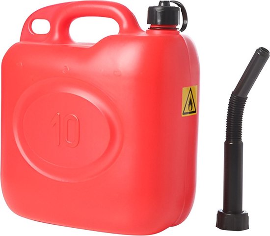 Jerrycan/benzinetank 10 liter rood - Voor diesel en benzine - Brandstof jerrycans/benzinetanks van $