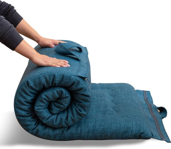 JGS® - Draagbare Opvouwbare Futon Matras van Geheugenschuim, Hypoallergene Stof, met Handvat en Rits - Perfect voor Buiten en Gasten (Preußischblau, 71x190 cm) van Merkloos
