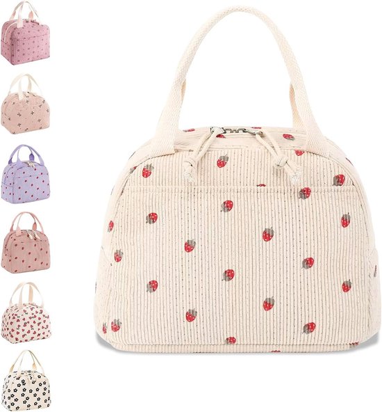 JGS Premium - Geïsoleerde Lunchtas voor Dames - Lunchbox voor Volwassenen en Kinderen - Schattige Dames Lunchtas voor Werk School Picknick Reizen Strand - Beige Aardbei - 80 characters. van JGS