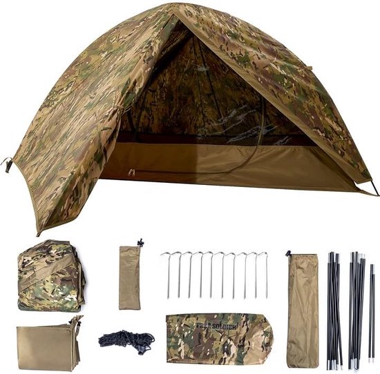 JGS® - Ultralicht Eén-Persoons Campingtent in Camouflage, Outdoor Avonturen Essential, Waterdicht en Draagbaar -