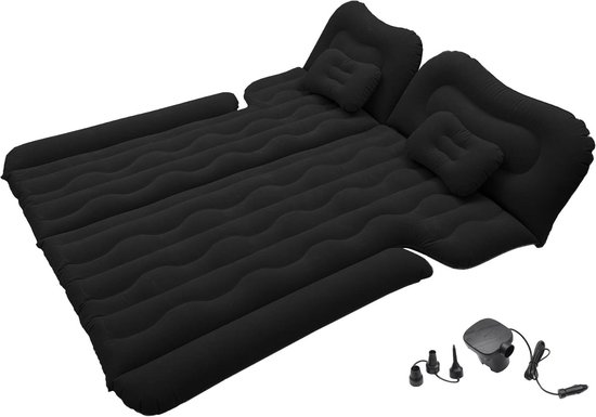Jhubers Goods - Opblaasbaar Achterbank Bed voor SUV - Reizen Kamperen - Versterkt en Dubbelzijdig Geflockt - Luchtmatras voor Auto met Elektrische Pomp - 76 inch Lang 58 inch Breed - Zwart van Merkloos